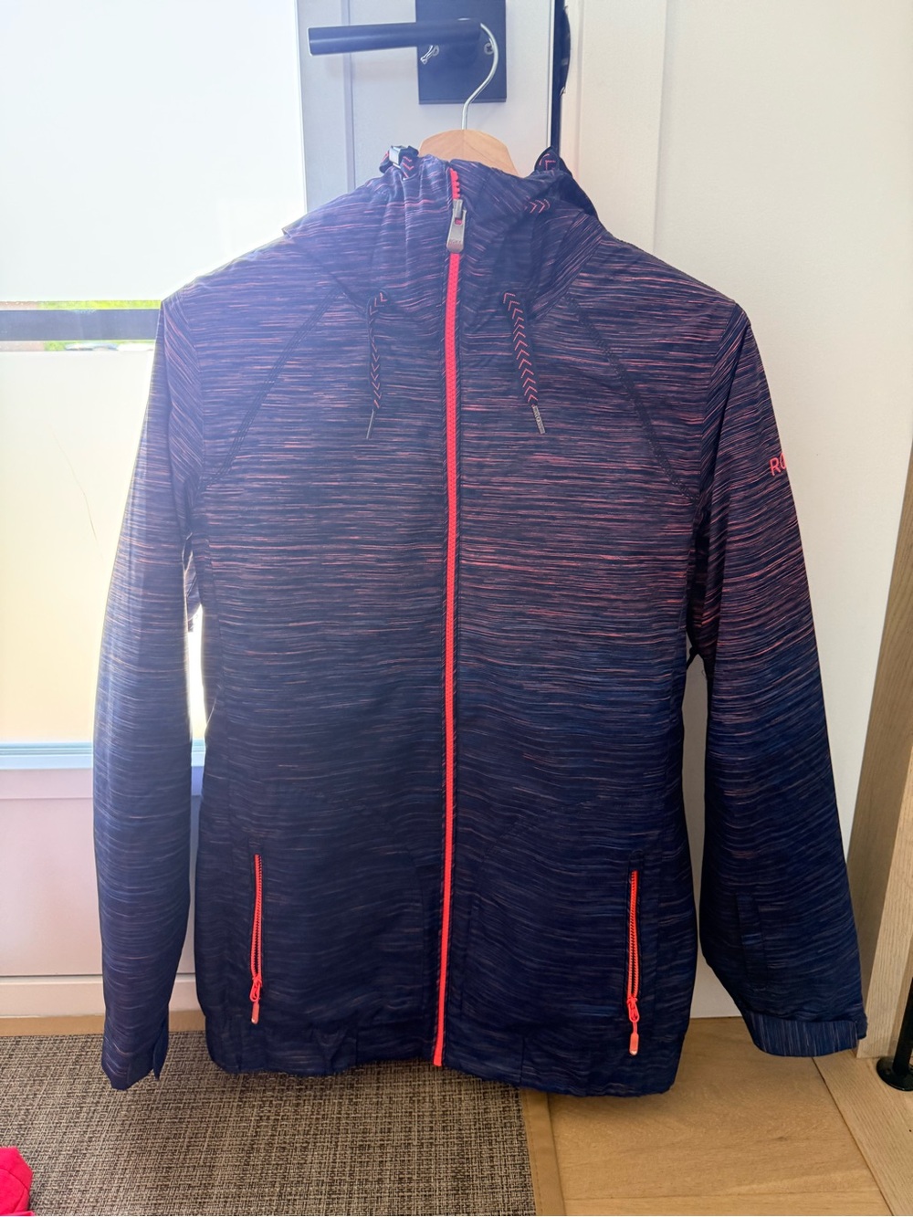 Women’s Navy Space-Dye Hooded Ski Jacket and Pants with Coral Accents